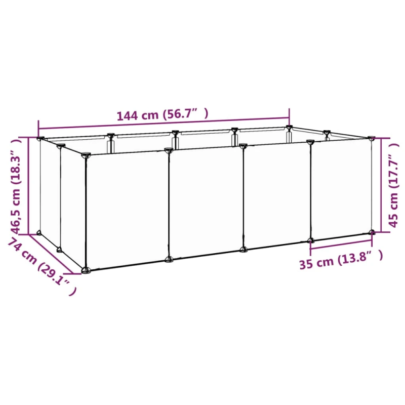 vidaXL mazu mājdzīvnieku sētiņa, melna, 144x74x46,5 cm, PP un tērauds