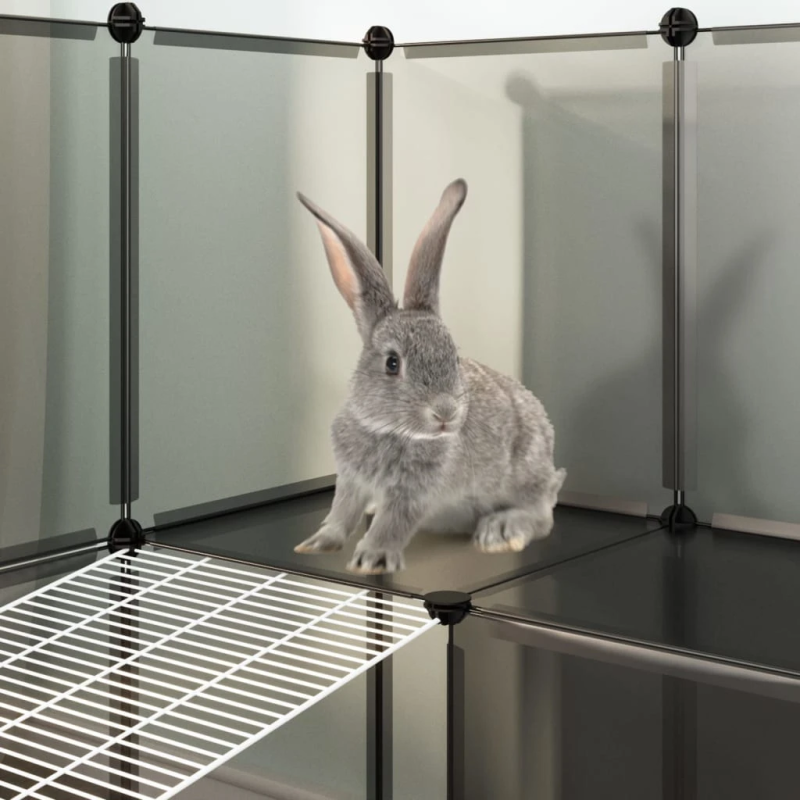 vidaXL mazu mājdzīvnieku sētiņa, melna, 142x74x93 cm, PP un tērauds