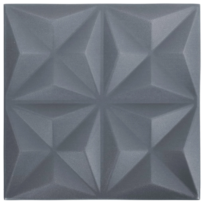 vidaXL 3D sienas paneļi, 48 gab., 50x50 cm, pelēks origami, 12 m²