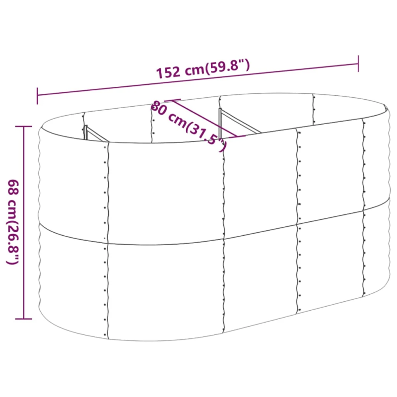 vidaXL augstā puķu kaste, 152x80x68 cm, cinkots tērauds, zaļa