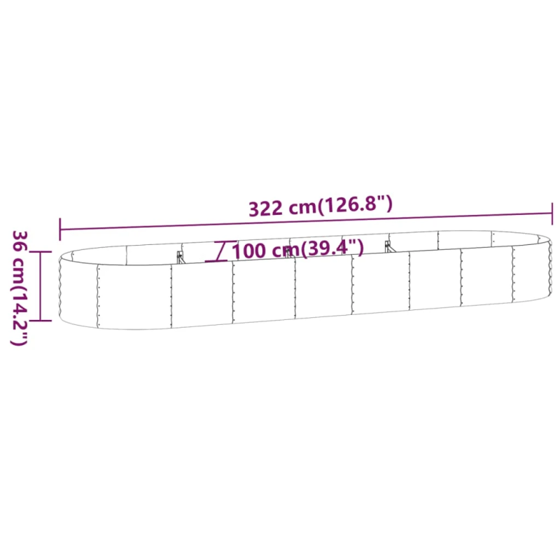 vidaXL augstā puķu kaste, 322x100x36 cm, cinkots tērauds, sudrabaina