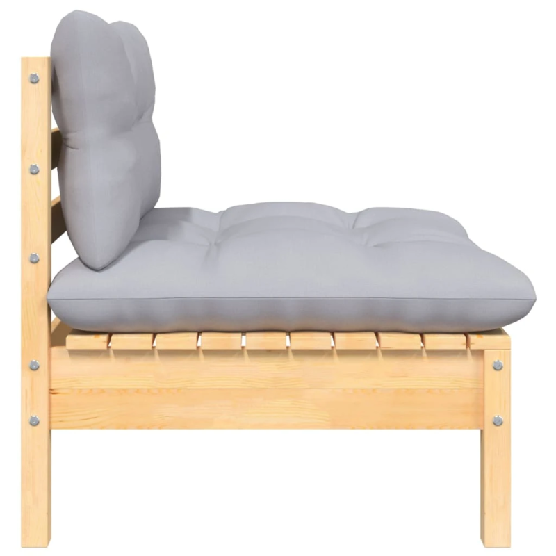 vidaXL 5-daļīgs dārza mēbeļu komplekts ar pelēkiem matračiem, priede