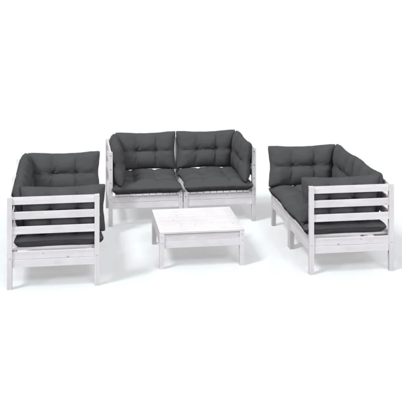 vidaXL 7-daļīgs dārza atpūtas mēbeļu komplekts ar matračiem, priede