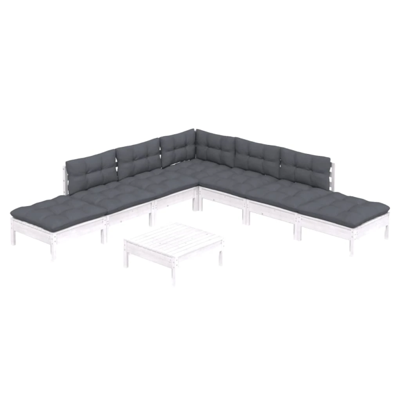 vidaXL 8-daļīgs dārza mēbeļu komplekts ar matračiem, balta priede