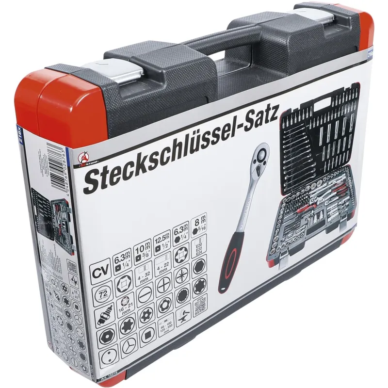 Socket Set - 6.3 mm ,1-4, - 10 mm ,3-8, - 12.5 mm ,1-2, Drive - 216 pcs.