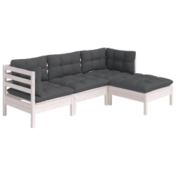 vidaXL 4-daļīgs dārza mēbeļu komplekts ar matračiem, balta priede