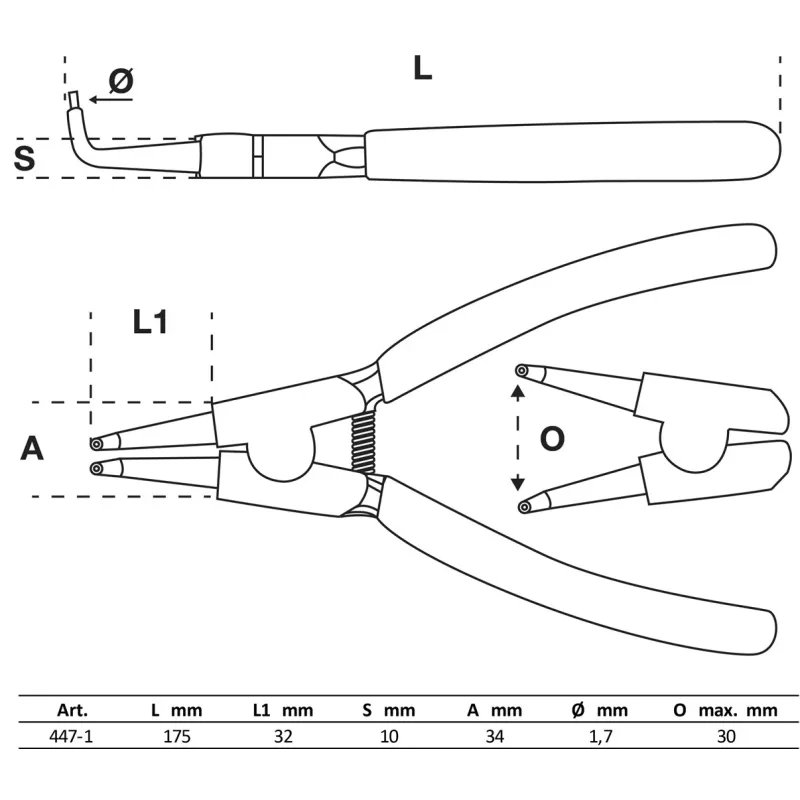 Circlip Pliers - angled - for outside Circlips - 175 mm
