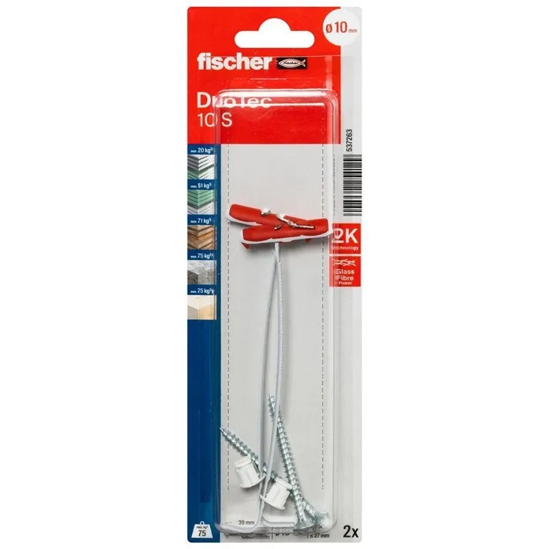 Дюбель Fischer DuoTec, 39 мм x 10 мм, 2 шт.