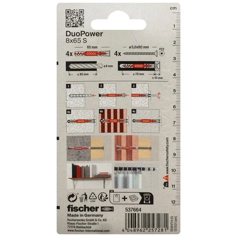 Tüübel Fischer DuoPower, 65 mm x 8 mm, 4 tk