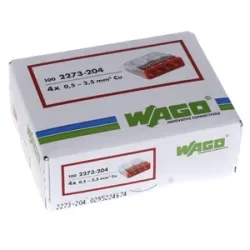 Klemm Wago 2273-204-100, 4 x 0,5-2,5 mm², 24 A, punane v., 100 tk