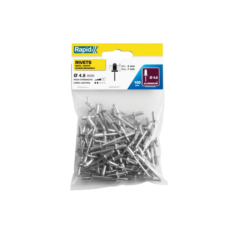 Standarta kniedes Al 4,8x10mm, 100 gab., Rapid