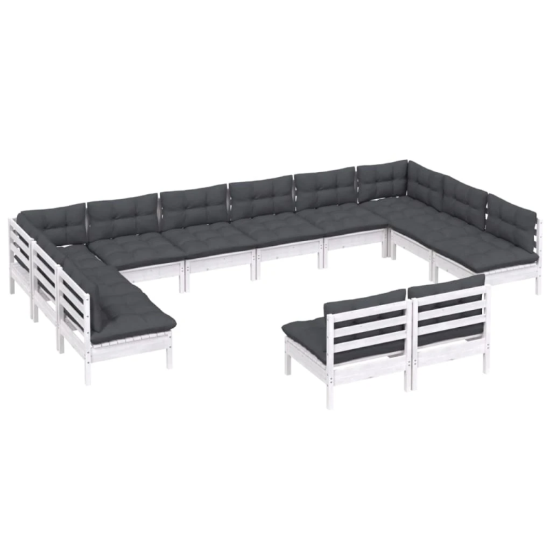 vidaXL 12-daļīgs dārza mēbeļu komplekts ar matračiem, balta priede