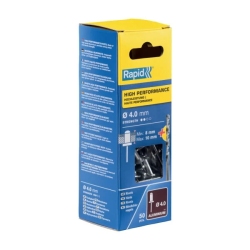 Alumīnija kniedes Al 4,0x14mm 50gab.+urbis komplektā, Rapid