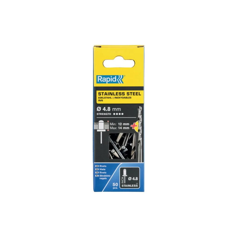 stainless steel rivets 4,8x18mm 50pcs + Drill C, Rapid