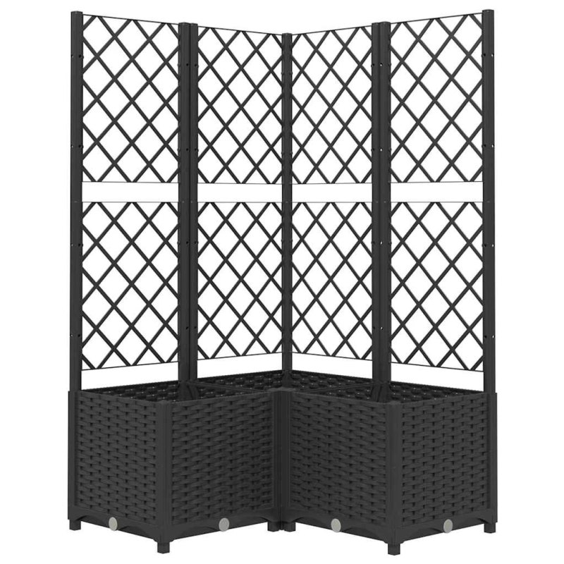 vidaXL dārza puķu kaste ar špaleru, melna, 80x80x136 cm, PP