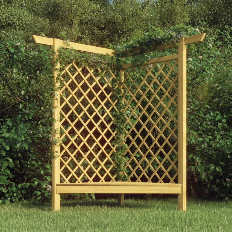 vidaXL stūra pergola ar soliņu, 166x81x174 cm, impregnēts priedes koks