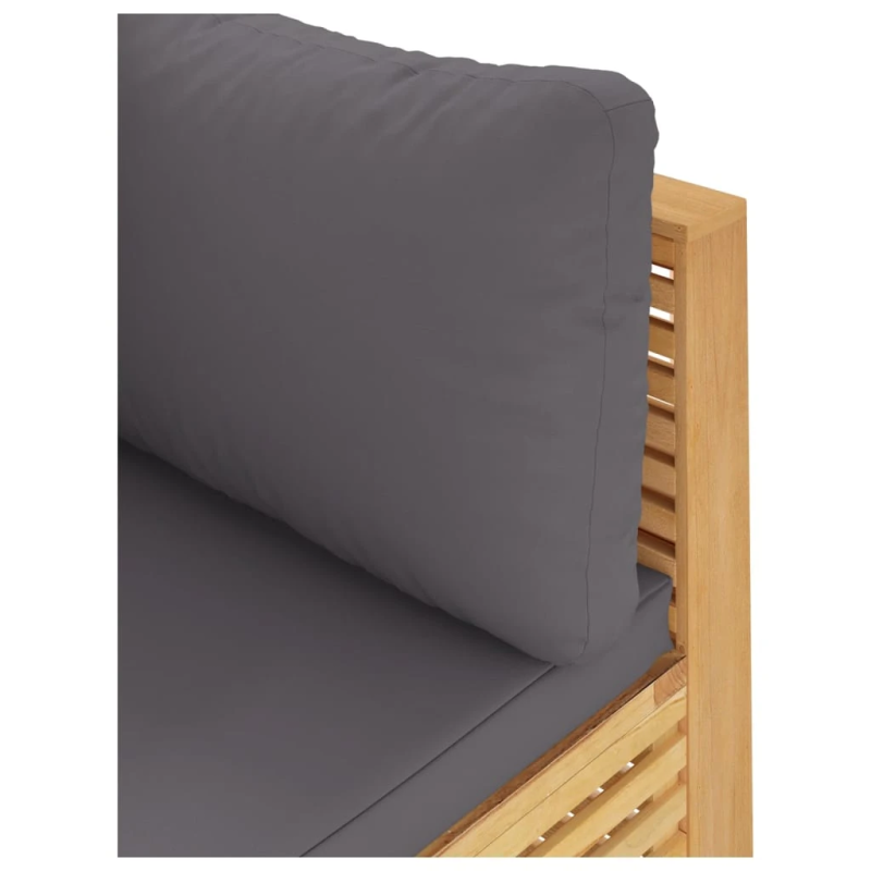 vidaXL dārza stūra dīvāns ar pelēkiem spilveniem, masīvs tīkkoks