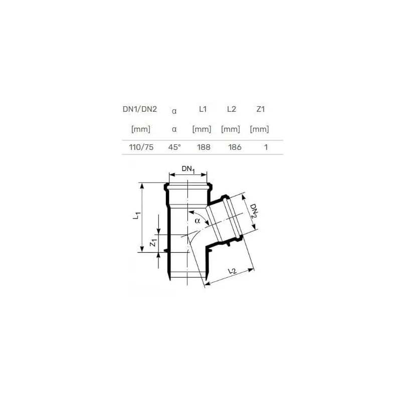 Trejgabals iekštelpu kanalizācijai Magnaplast HTplus, 75 mm x 110 mm, 45 °