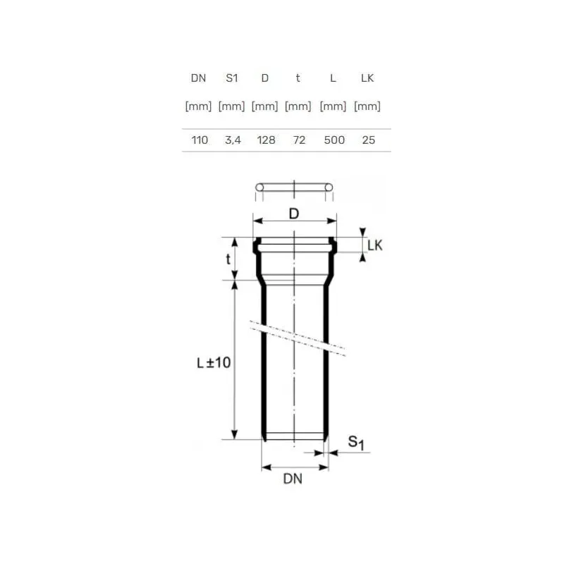 Toru madala müratasemega sisekanalisatsiooni jaoks Magnaplast, Ultra dB, PP, 110 mm, 0.5 m