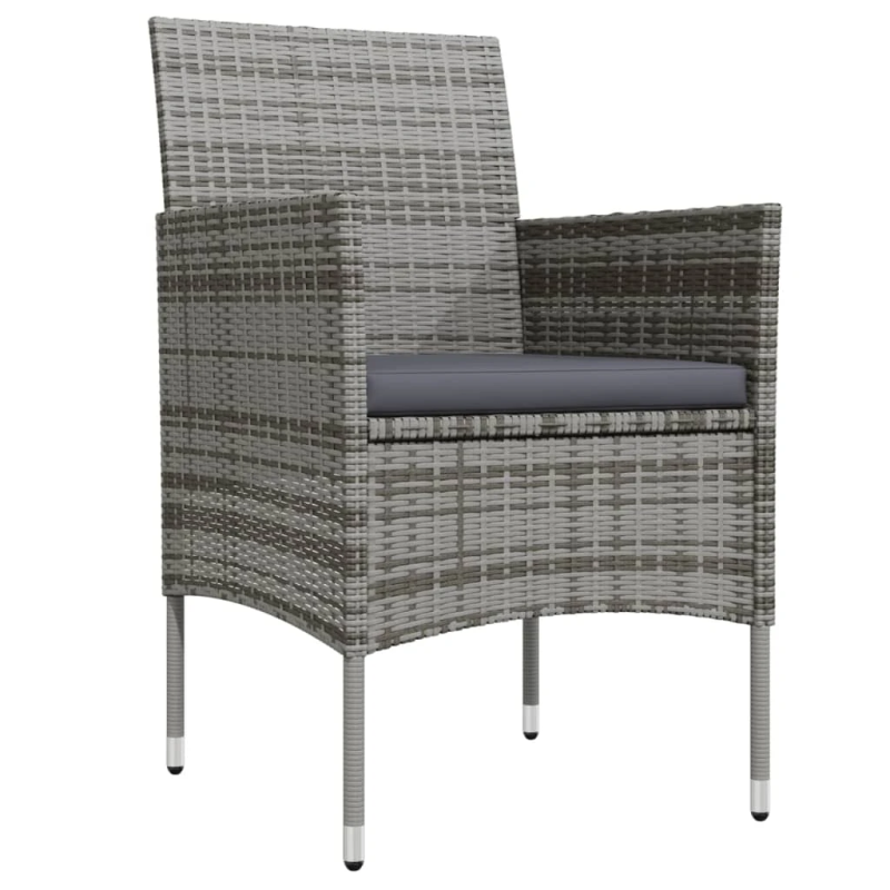 vidaXL 7-daļīgs dārza mēbeļu komplekts ar matračiem, pelēka ar melns