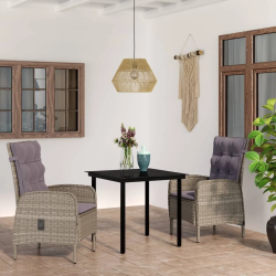 vidaXL 3-daļīgs dārza mēbeļu komplekts ar matračiem, pelēks, melns