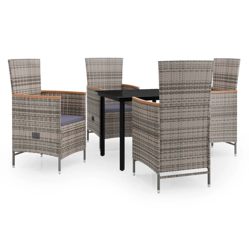 vidaXL 5-daļīgs dārza mēbeļu komplekts ar matračiem, pelēks