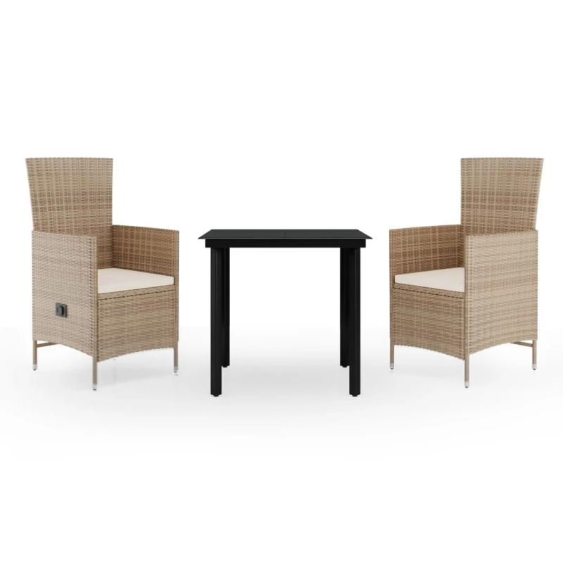 vidaXL 3-daļīgs dārza mēbeļu komplekts ar matračiem, bēšs