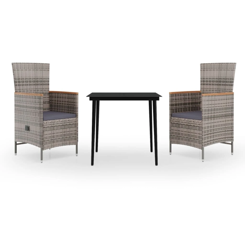 vidaXL 3-daļīgs dārza mēbeļu komplekts ar matračiem, pelēks