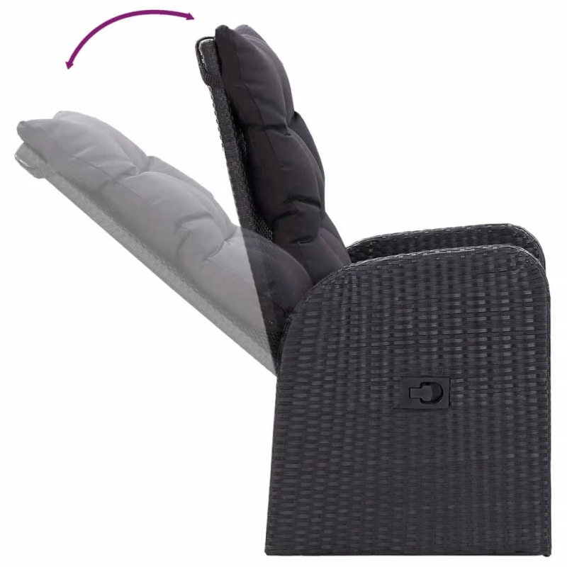 vidaXL 7-daļīgs dārza mēbeļu komplekts ar matračiem, melns