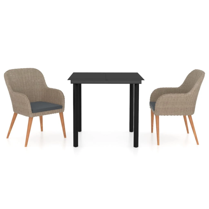 vidaXL 3-daļīgs dārza mēbeļu komplekts ar matračiem, brūns