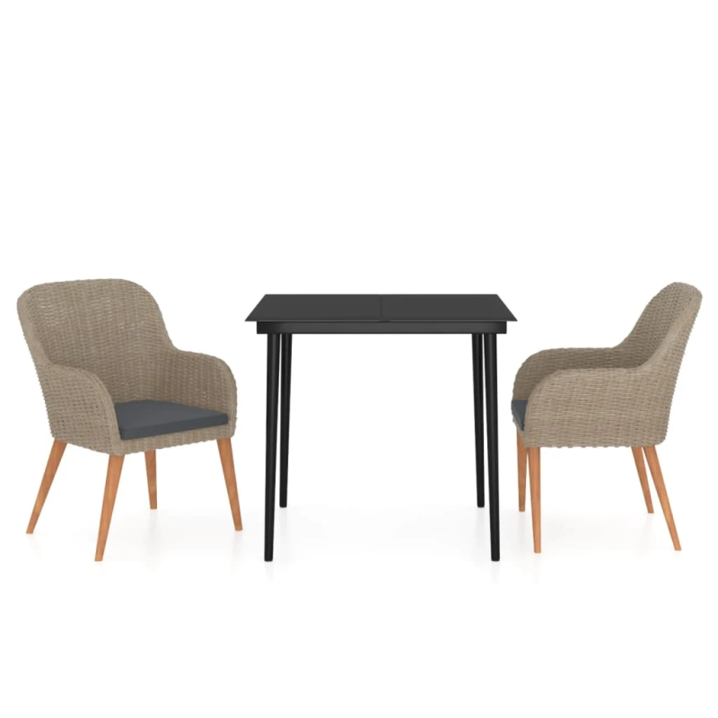 vidaXL 3-daļīgs dārza mēbeļu komplekts ar matračiem, brūns