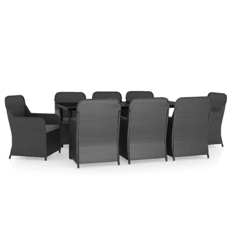 vidaXL 9-daļīgs dārza mēbeļu komplekts, matrači, melns