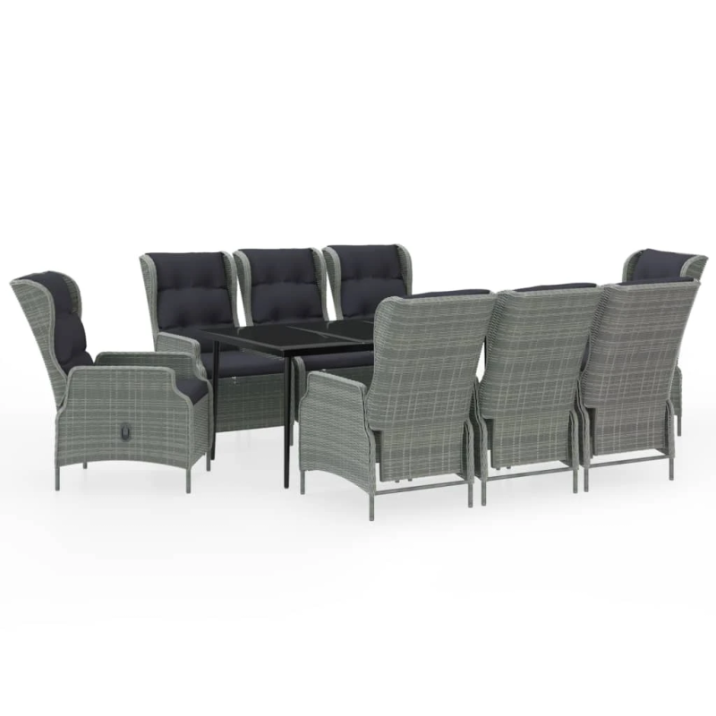 vidaXL 9-daļīgs dārza mēbeļu komplekts, gaiši pelēks