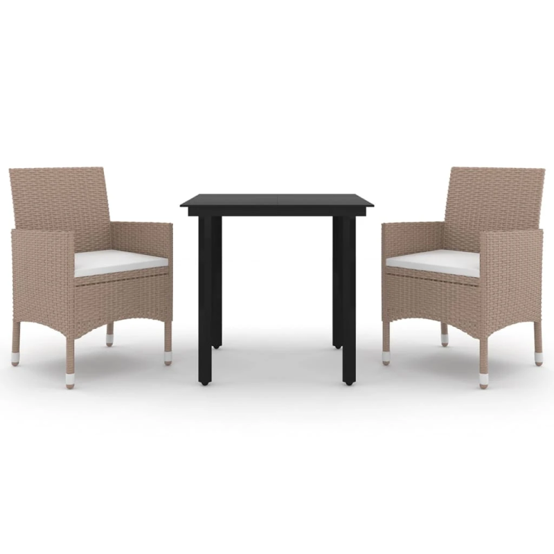 vidaXL 3-daļīgs dārza mēbeļu komplekts, PE rotangpalma, stikls