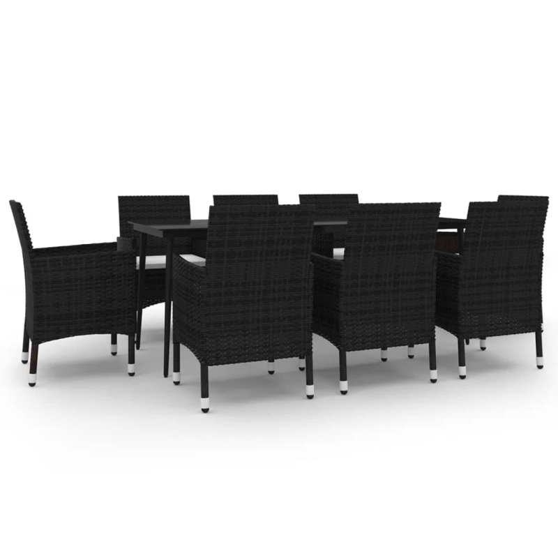 vidaXL 9-daļīgs dārza mēbeļu komplekts, PE rotangpalma un stikls