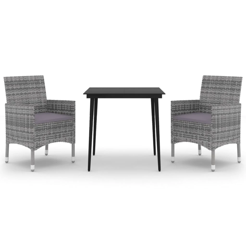 vidaXL 3-daļīgs dārza mēbeļu komplekts, PE rotangpalma, stikls