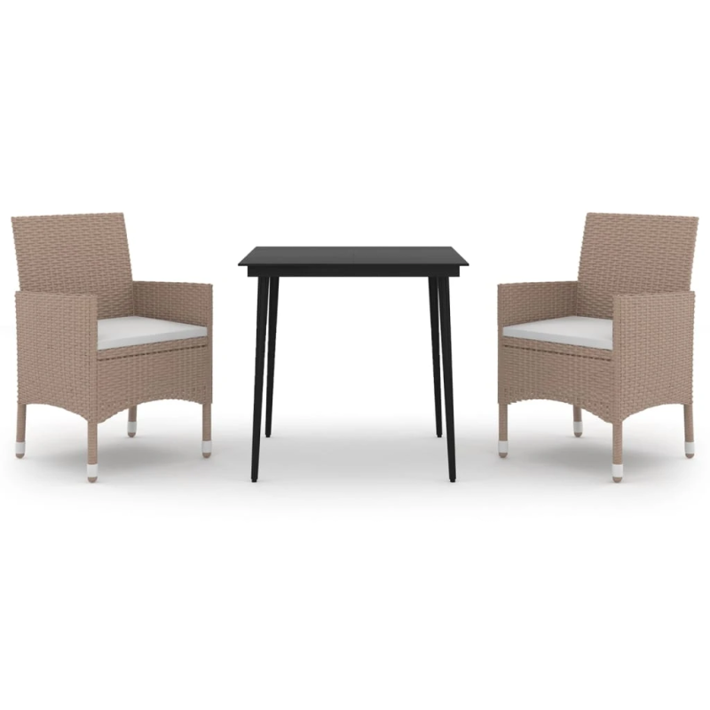 vidaXL 3-daļīgs dārza mēbeļu komplekts, PE rotangpalma, stikls