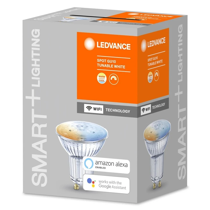 LEDVANCE SMART+ WiFi SPOT GU10, 5 W, Tunable White ,2700–6500 K,, 45°, dimmējama