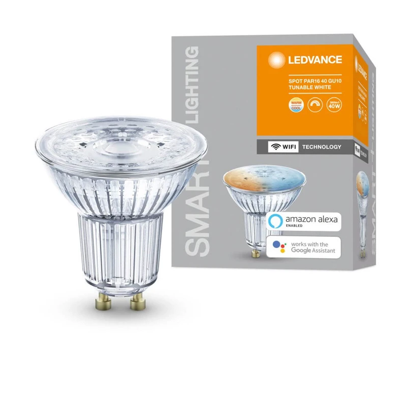 LEDVANCE SMART+ WiFi SPOT GU10, 5 W, Tunable White ,2700–6500 K,, 45°, dimmējama
