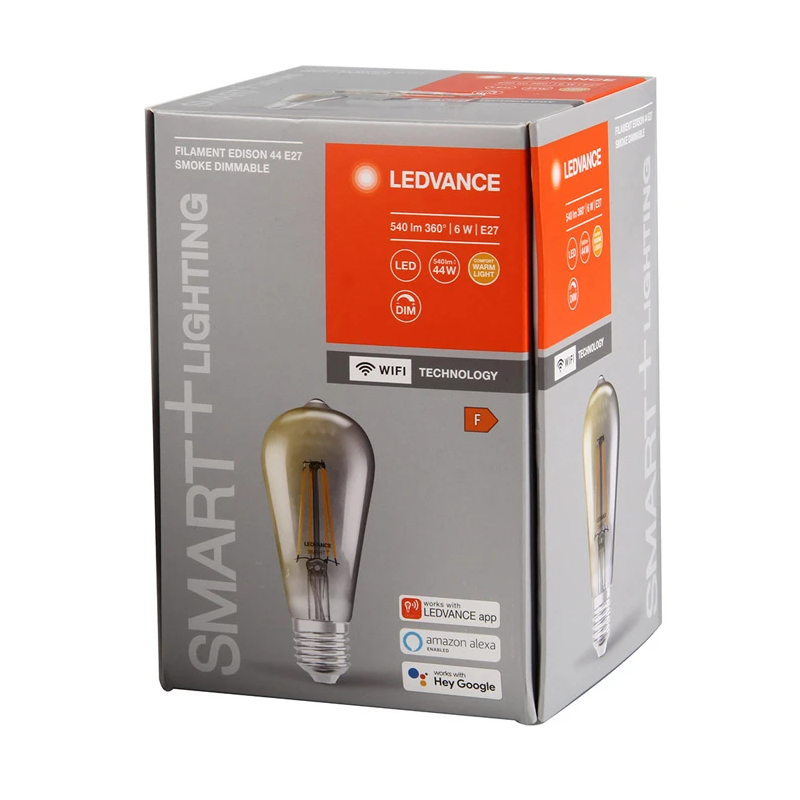 LEDVANCE SMART+ WiFi Filament Edison E27, 6 W, 540 lm, 2500 K, dimmējama ,smoked,