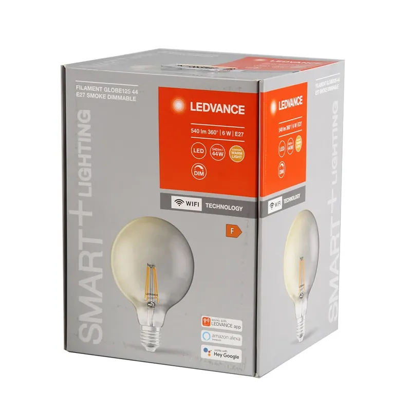 Ledvance SMART+ WiFi Filament Globe G125 E27, 6 W, 2500 K, dimmējama ,smoked,