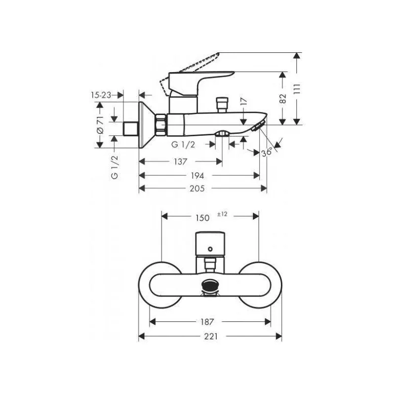 Vannas jaucējkrāns Hansgrohe Talis E 71740670, melna krās.