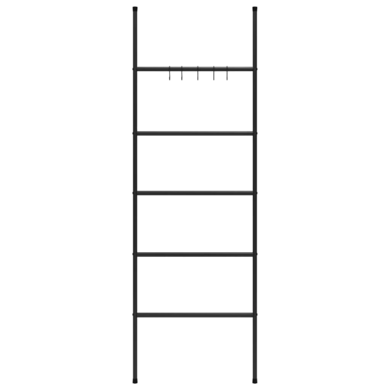 vidaXL dvieļu pakaramais, kāpnes ar 5 līmeņiem, melns, 58x175 cm, dzelzs