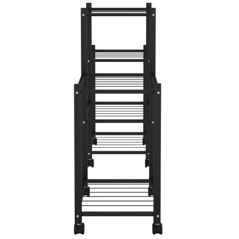 vidaXL puķu statīvs ar riteņiem, 83x25x63,5 cm, melns, dzelzs