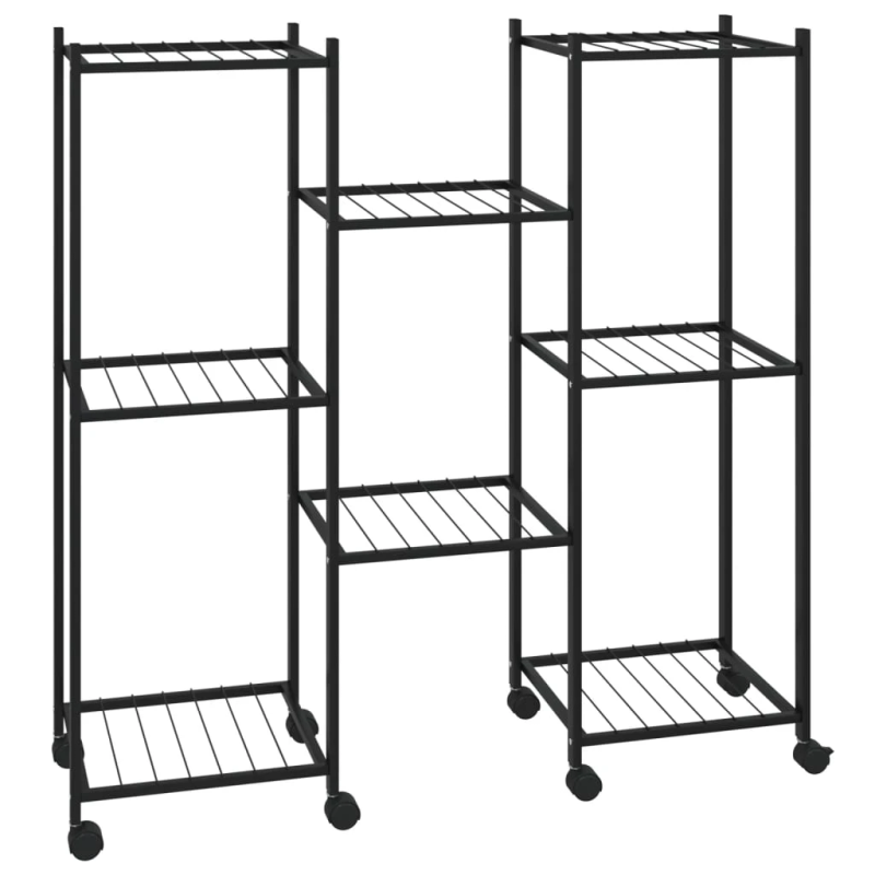 vidaXL puķu statīvs ar riteņiem, 83x25x83,5 cm, melns, dzelzs