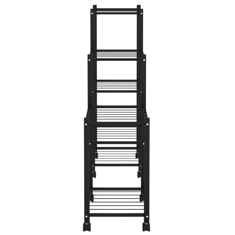 vidaXL puķu statīvs ar riteņiem, 83x25x83,5 cm, melns, dzelzs