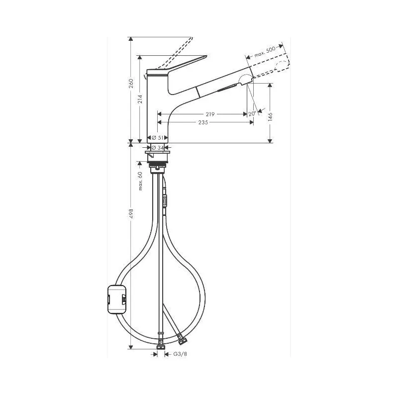 Virtuves jaucējkrāns Hansgrohe Zesis M33, hroma krās.