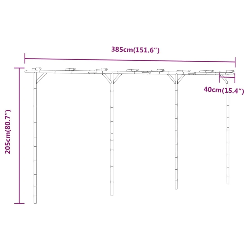 vidaXL pergola, 385x40x205 cm, bambuss