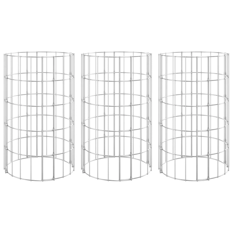 vidaXL gabioni, puķu kastes, 3 gab., apaļi, cinkots tērauds, DIA30x50 cm