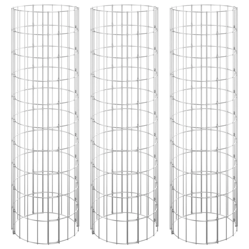 vidaXL gabioni, puķu kastes, 3 gab., apaļi, cinkots tērauds, DIA30x100cm